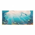 thumbnail image 1 of Sea Life Gym Towel, Silhouette of a Scuba Diver Sunken Ship and Coral Reef, One-Sided Quick Dry Microfiber for Beach Fitness & Swimming, 60" x 30", Pale Slate Blue Teal, by Ambesonne, 1 of 2