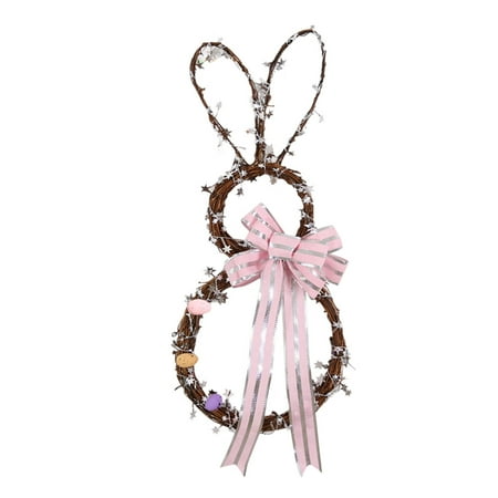 

cuitcosohg Easter Handmade Rattan Decoration Rabbit Shape Wreath DIY Wreath Foldable Rattan Rabbit Pendant Wreath C Rattan