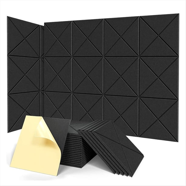 Paquete de 12 Paneles Acústicos con Autoadhesivos, Paneles de Espuma A Prueba de Sonido de 12x12x0,4pulgadas, Baldosas Absorbentes de Sonido para Negras