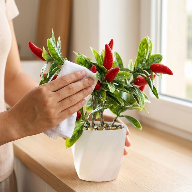 Bonsái de pimiento artificial en maceta, arreglo floral artificial de alta gama para decoración de escritorios en el interior de la oficina