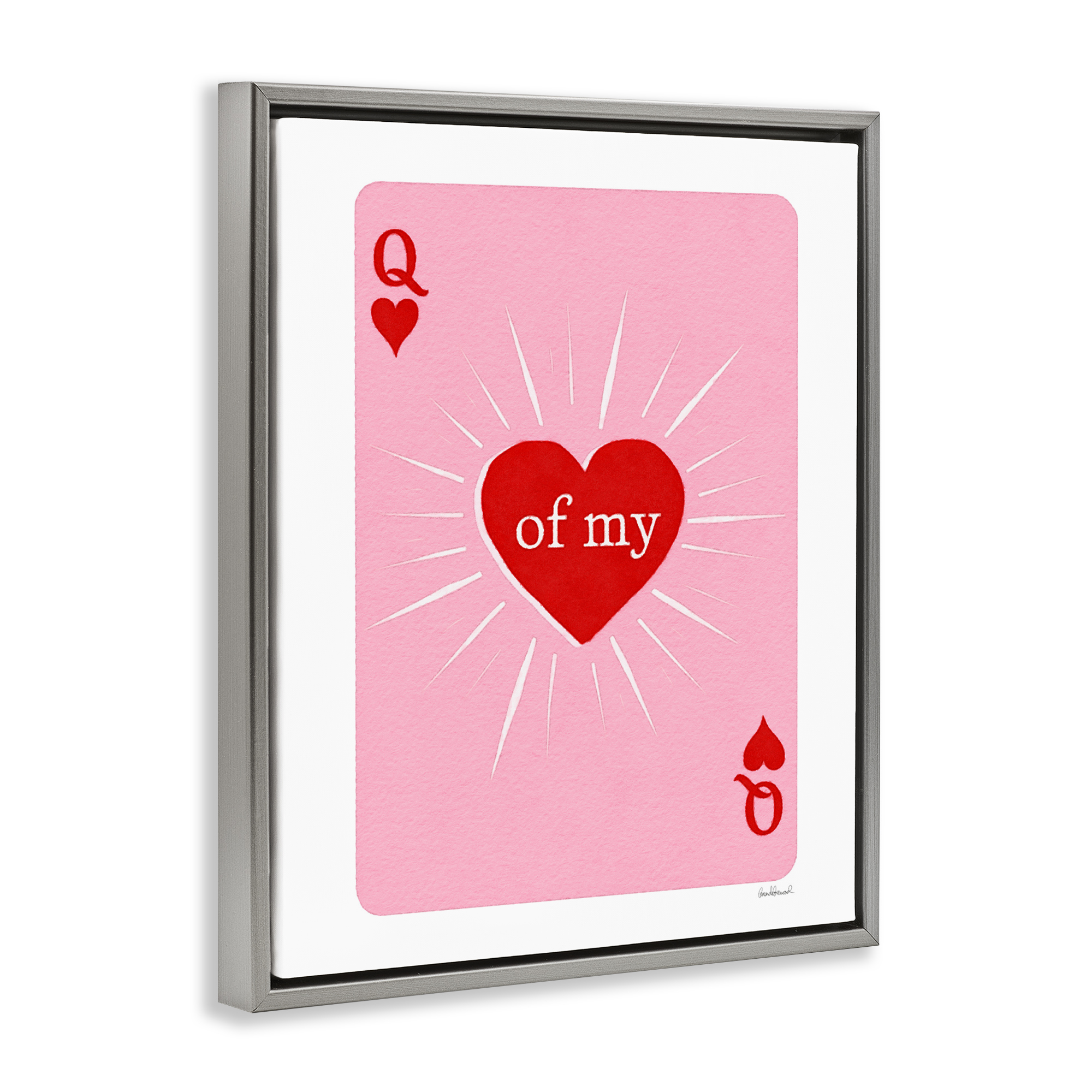 Queen Of My Heart Card Gray Framed Floater Canvas Wall Art, design by Amanda Greenwood