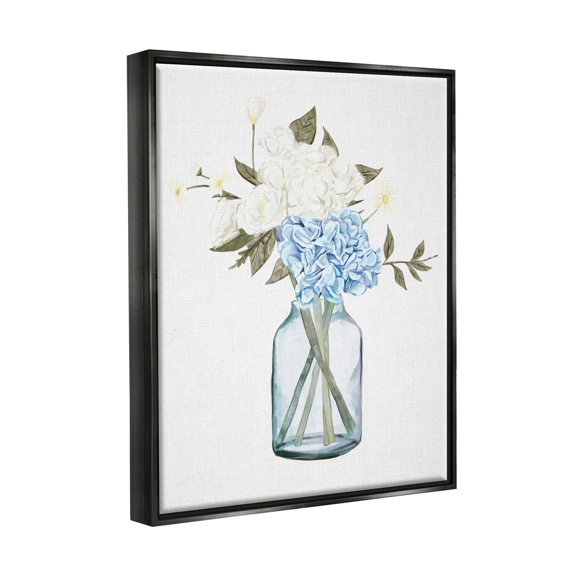 Stupell Blue Hydrangea Bunches Vase Botanical & Floral Painting Black Floater Framed Art Print Wall Art