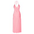 thumbnail image 4 of Unir Women’S Sexy Backless 2-Piece Matching Set, Spaghetti Strap Halter Bodysuit With High Waist Ruched Side Slit Flowy Maxi Skirt, Smooth Lightweight Polyester Fabric, 2pcs, Sizes S To XL, 4 of 5