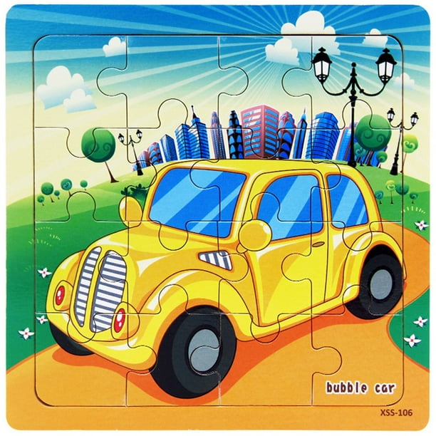 16PCS Puzzles Car Transportation Wooden Toddler Children Learning