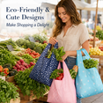 thumbnail image 4 of Foldable Reusable Shopping Tote Bags, Heavy-Duty, Washable, Fits in Pocket, Lightweight, 6 Pcs, 4 of 6