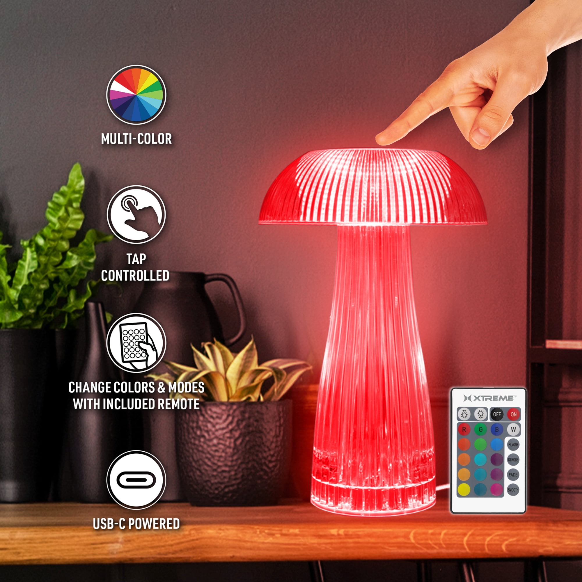 Xtreme Lit Neon Multi-Color Mushroom LED Touch Lamp for Bedroom