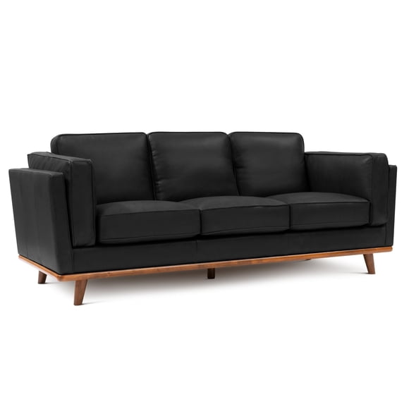 Valencia Canapé Grand en Cuir Artisan / Cuir Nappa 11000 Pleine Fleur, Pattes et Cadre en Bois d'Aulne, Coussins avec Endos en Tissu, Noir