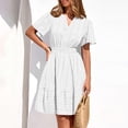 thumbnail image 6 of QUNYINEY Midi Womens Dresses Summer White Casual Short Sleeve A Line Dress V Neck Loose Fit Elastic Waist Flowy Casual Dresses, 6 of 9