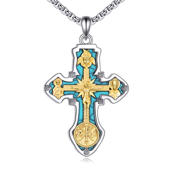 Orthodox Cross Necklace 925 Sterling Silver Eastern Orthodox Cross Pendant Necklace Christian Jesus Jewelry Gifts for Men