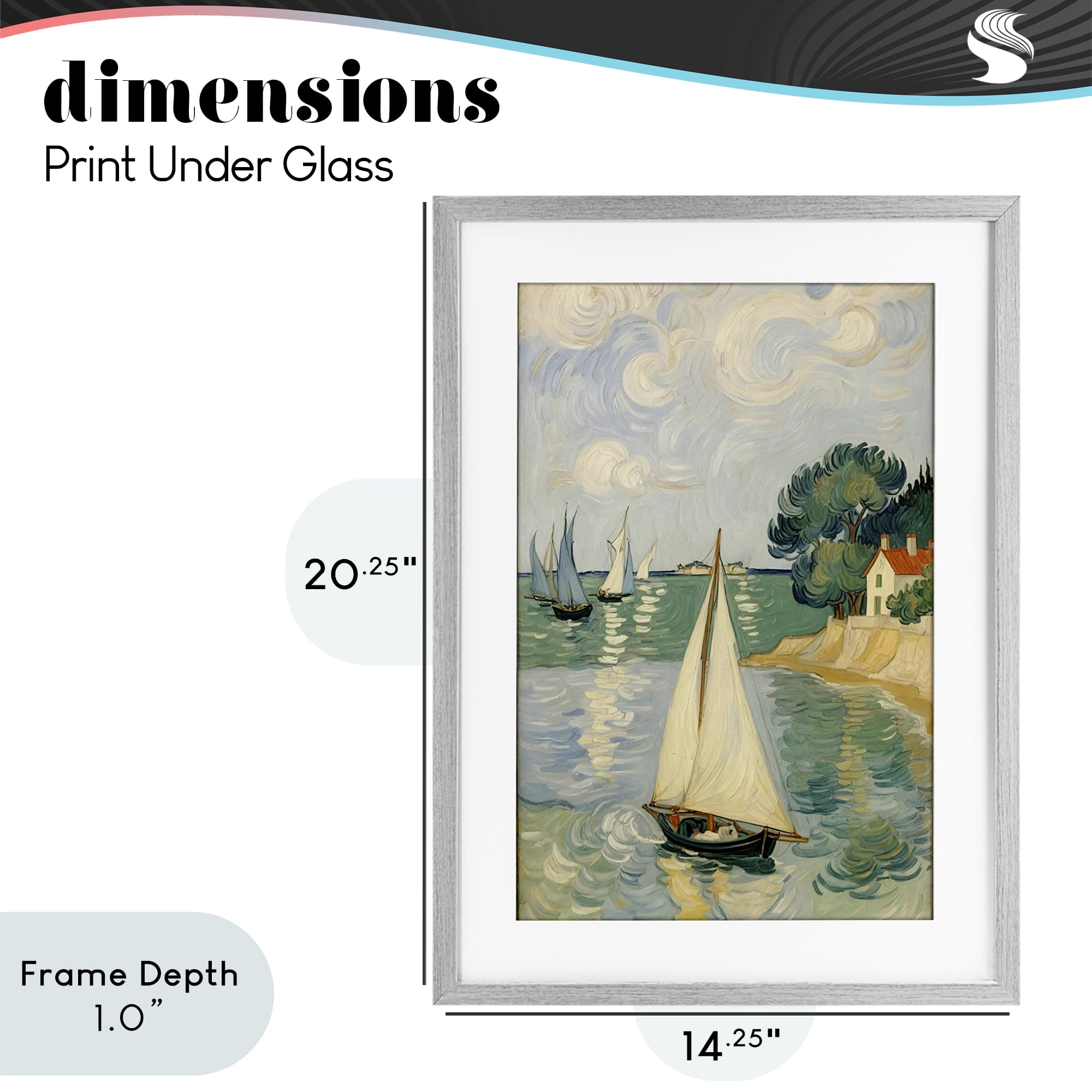 Stupell Industries Coastal Sailboats Under Swirling Clouds Gray Framed Print Under Glass, design by Angie Hawke