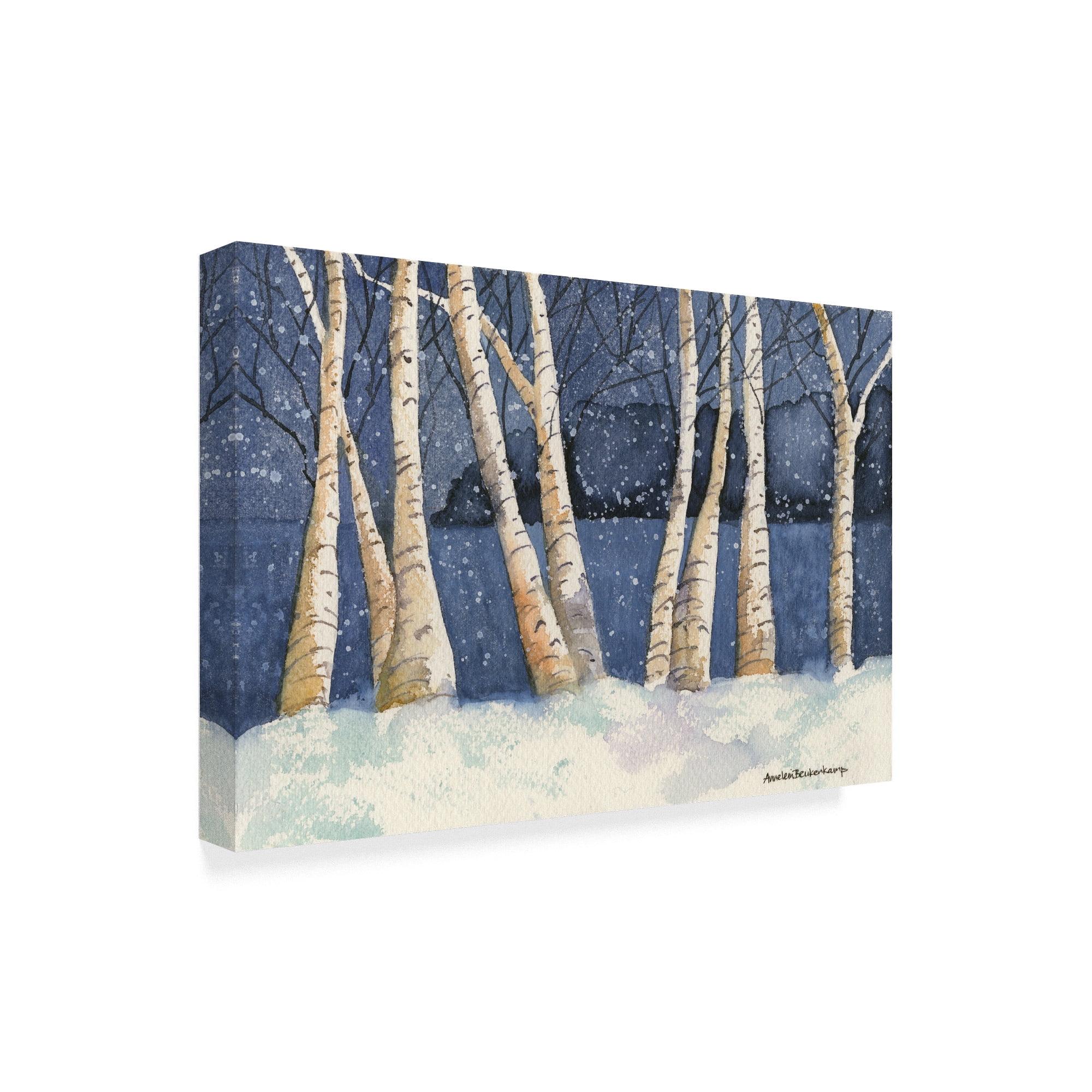 Trademark Fine Art 'Birch Snowy Night' Canvas Art by Annelein Beukenkamp