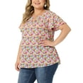 thumbnail image 4 of GRACE & GRANDEUR Women's Plus Size Keyhole Neck Short Sleeves Floral Chiffon Shirt Blouses 3X Red Pink, 4 of 7