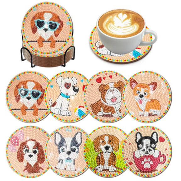 8Pcs Dog Diamond Art Painting Coasters Kits with Holder Diamond Art Non Slip Coaster Kits DIY with Holder Crafts for Adults Diamond Art Painting Kits Supplies for Christmas Gift