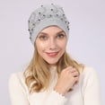 thumbnail image 4 of D-GROEE Slouchy Beanie for Women, Winter Warm Stretchy Faux Pearl Rhinestone Decor Skull Cap Hat Lightweight for Running Cycling, 4 of 8