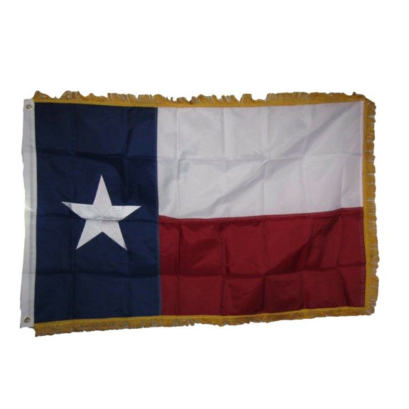 3x5 Embroidered State of Texas TX Grommets & Gold Fringe 210D Sewn Nylon Flag