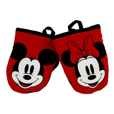 Disney Kitchen Cotton Mini Oven Mitts/Glove Set w/ Neoprene Insulation for Easy Gripping, 5” x 6.5”, Mickey & Minnie Face, (Best Pot Holders And Oven Mitts)