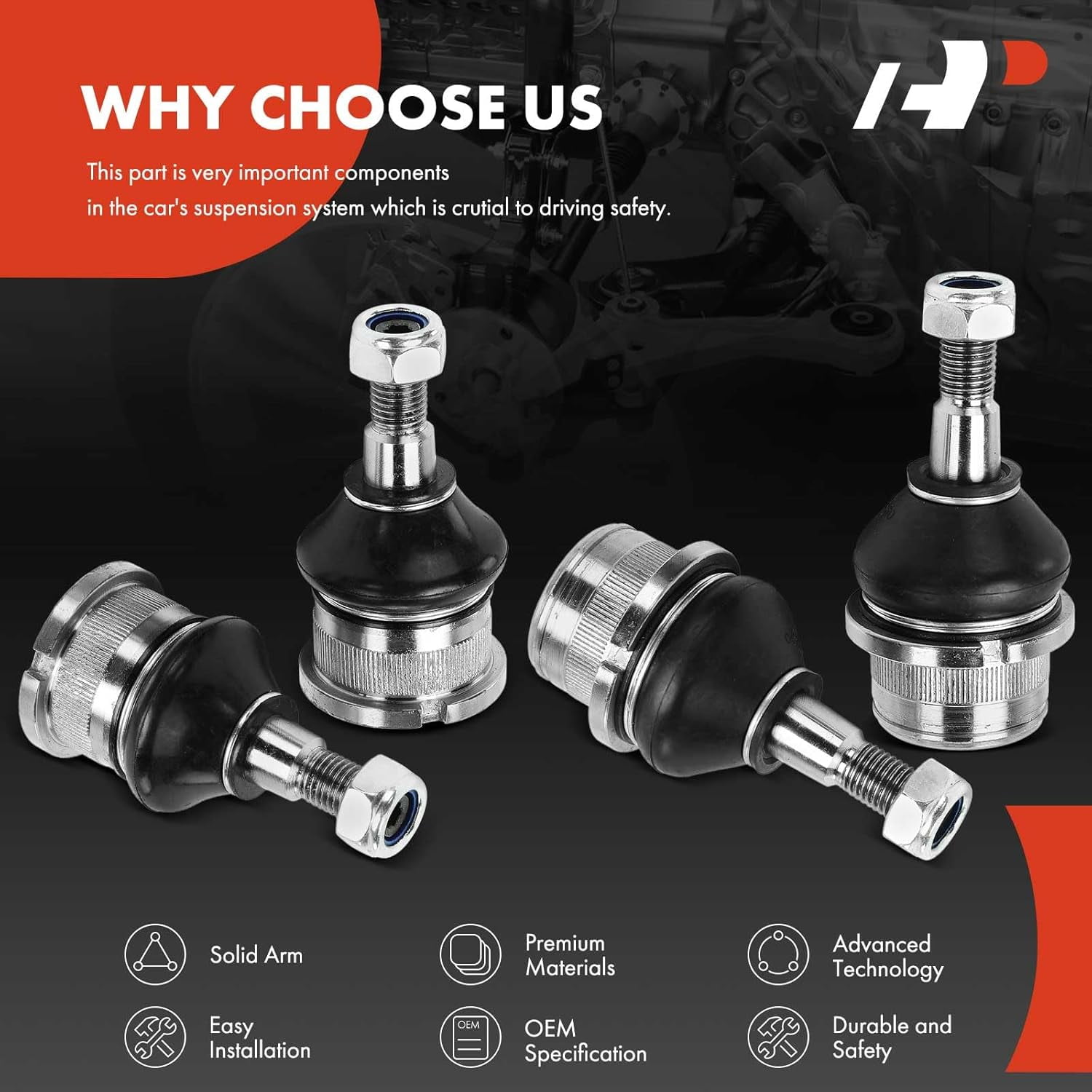 A-Premium Set of 4, Front Upper & Lower Ball Joints Kit, Compatible with Volkswagen Beetle 1969-1977, Karmann Ghia 1965-1974
