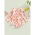 thumbnail image 2 of Bagilaanoe Toddler Baby Girl Flower Print Long Sleeve Rashguard, 9M 12M 18M 24M 3T 4T, Pink, 2 of 8