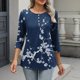 thumbnail image 5 of TaTaai Printed T-Shirt Soft Breathable Women's Fashion Casual Button Round Neck 3/4 Sleeve Loose Fit All Season Daily Versatile Top Gift, 5 of 7