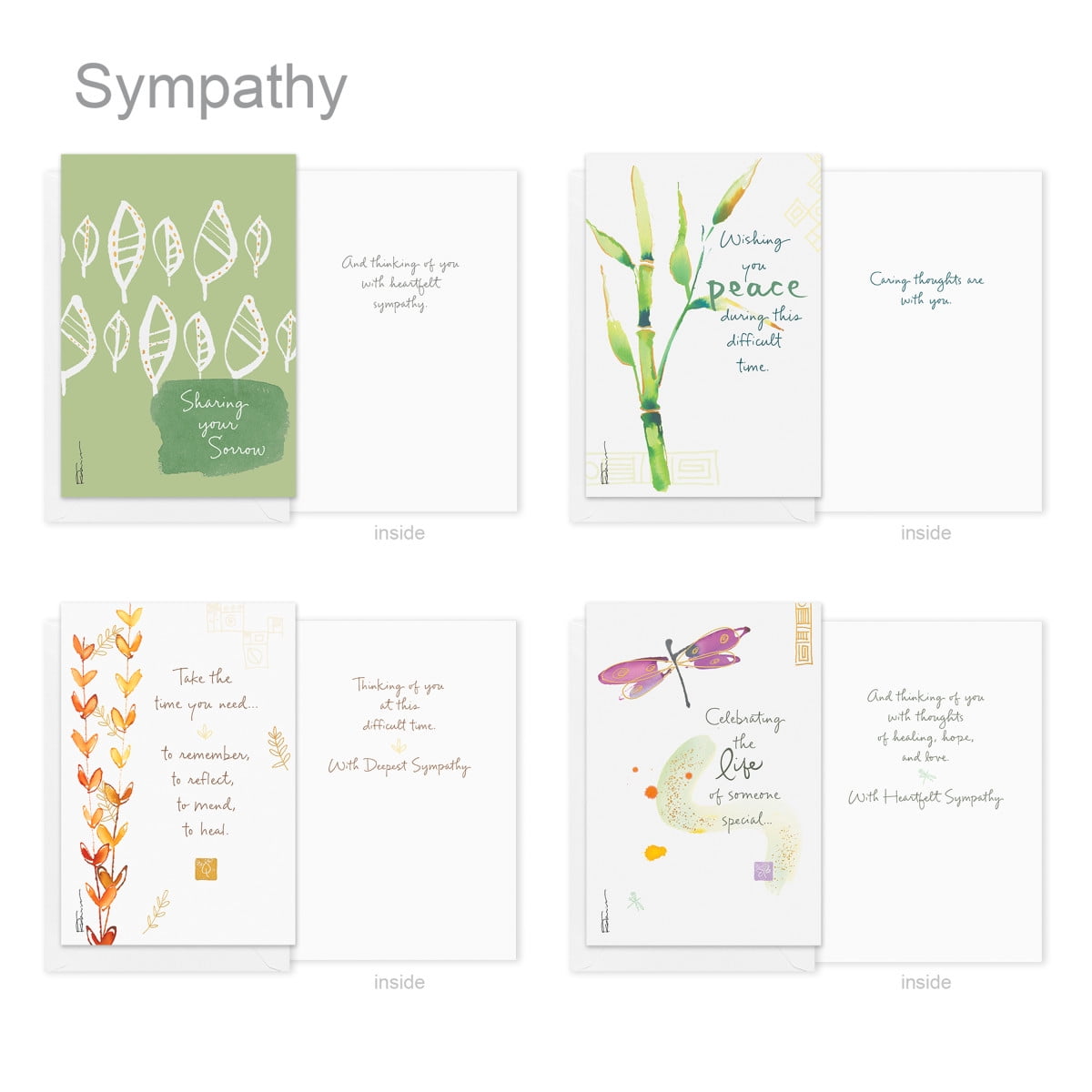 Carlton Cards - Assortiment de 15 cartes de condoléances avec enveloppes et cachets (motifs Kathy Davis, Fleurs aquarelle)