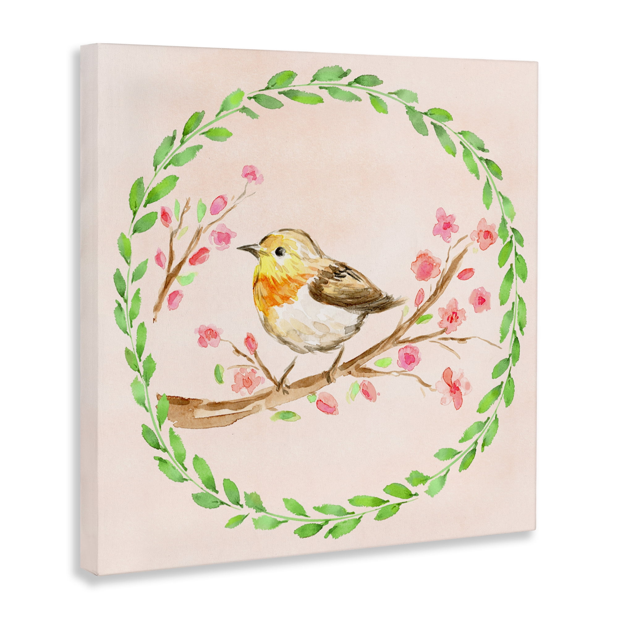 Spring Wreaths Bird Canvas Wall Art, design by Elena Fay