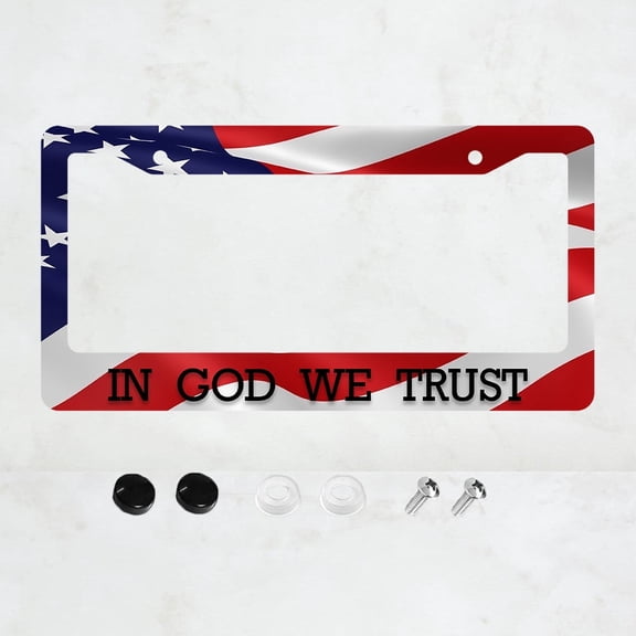 In God We Trust Christian License Plate Frames, American Flag Design Aluminum Metal License Plate Holder Covers, Rust-Proof Waterproof Car Decorative Tag Frames for Standard US 12x6 Inch