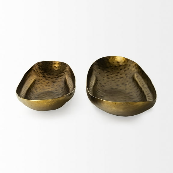 Set Of Two Gold Boat Shaped Hammered Bowls