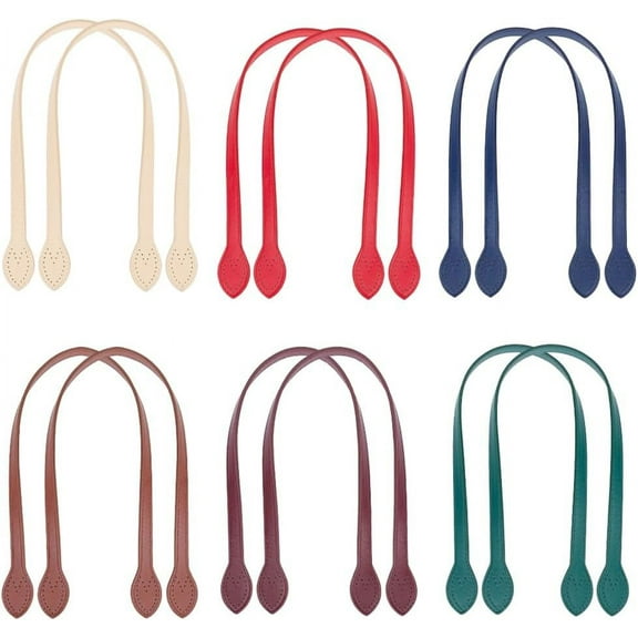 12pcs 6 Colors Purse Handles 23.3 Inch PU Leather Bag Straps Sew on Bag Handles Short Handbag Strap Replacement Handles with Ear Shape End Holes