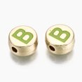 thumbnail image 2 of Alloy Enamel Beads Cadmium Free Lead Free Flat Round with Initial Letters Light Gold Yellow Green Letter.B 8x4mm Hole: 1.5mm, 2 of 2