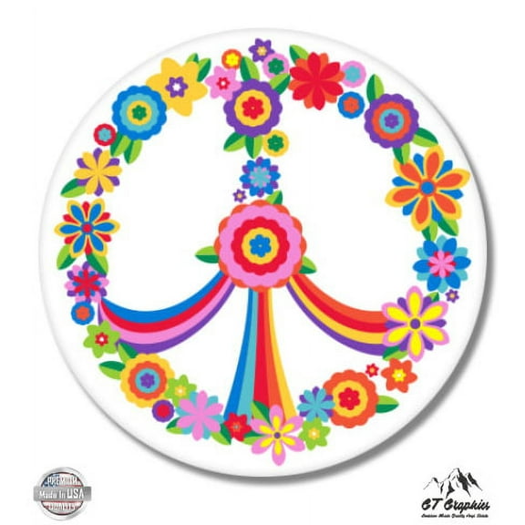 Peace Sign Flowers - 3" Vinyl Sticker - For Car Laptop I-Pad Phone Helmet Hard Hat - Waterproof Decal