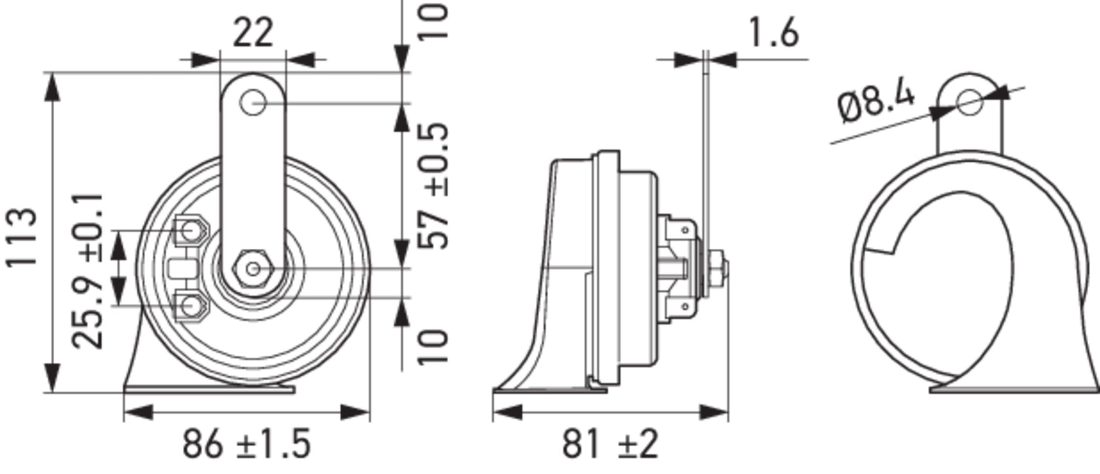 HELLA 011225901 Trumpet Horn TE26 Set  12V, 110dB(A), 400/500Hz Low & High Tone, 2-Pack