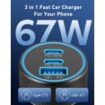 thumbnail image 2 of Cargador de coche KENHAO de 67 W con 3 puertos USB C PD/QC para Samsung iPhone, 2 of 7