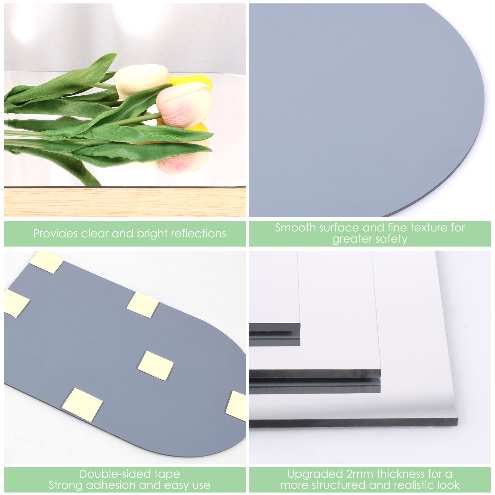 Threns 8Pcs Acrylic 2mm Self Adhesive Mirror Sticker Free Punching Flexible Mirror Wall Sticker Strong Adhesion for Wall Bathroom Home