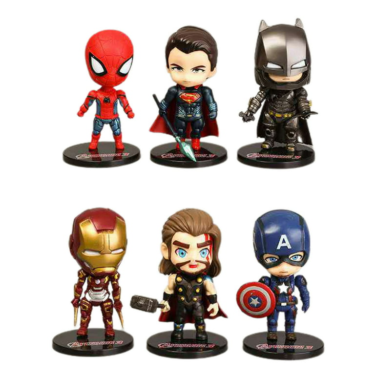 Wanwan 6Pcs Mini Cartoon Avengers Spiderman Captain America Doll Display  Mold Kids Toy