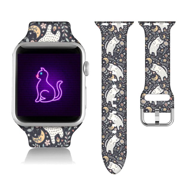 Compatible Con Cute Cat Apple Watch 38/40/41/42/44/45 Mm Para Mujeres Y Hombres, Silicona Suave, Regalos De Animales, Decoraciones, Pulsera De Repuesto Para Iwatch Series 7, 6, 5, 4, 3, 2, 1 Se.42Mm/4