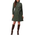 thumbnail image 2 of INSPIRE CHIC Pea Coat for Women Winter Stand Collar Button Down Mid Long Coats Outerwear with Belt XL Olive Green, 2 of 6