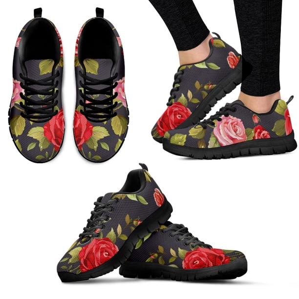Zapatillas elegantes con diseño de rosa/rosa para mujer, suela suave negra, informales, con estampado floral, planos