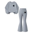 thumbnail image 5 of FSYBOA Girls Outfit Set, Long Sleeve Two Piece Crew Neck Casual Graphic Tops and Flare Leg Pants Gray Size 9-10T, 5 of 9