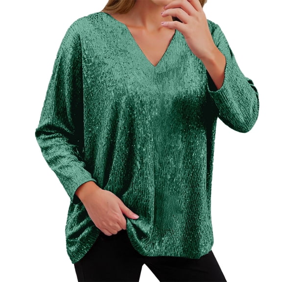 Womens Shirts Sequin Tops for Women Green Long Sleeve Sparkly Outfits for Women Glitter Tops Dressy Tops for Women Night Out Womens Holiday Tops