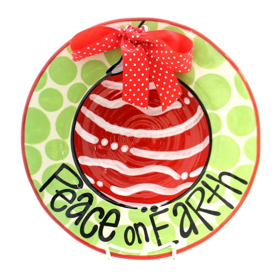Tabletop Peace On Earth Bowl Ceramic Christmas Polka Dot Bow 1624125