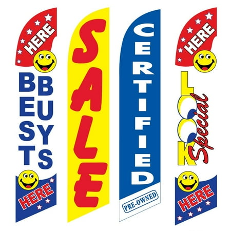 4 Advertising Swooper Flags Best Buys Here Sale Certified Pre Owned Look Special Here