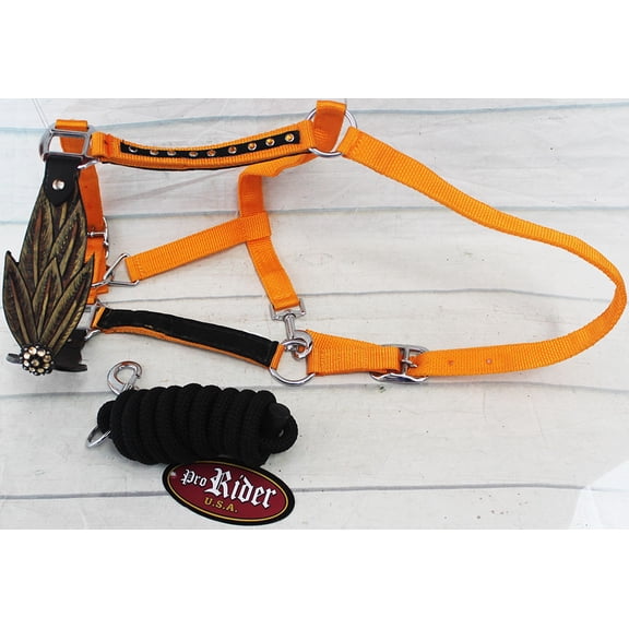Horse Noseband Tack Bronc Leather HALTER Tiedown Lead Rope 280M8285