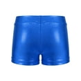 thumbnail image 2 of renvena Kid Girl Shiny Metallic Yoga Shorts High Waist Booty Shorts Jazz Modern Dance Bottoms Blue 6-7, 2 of 7