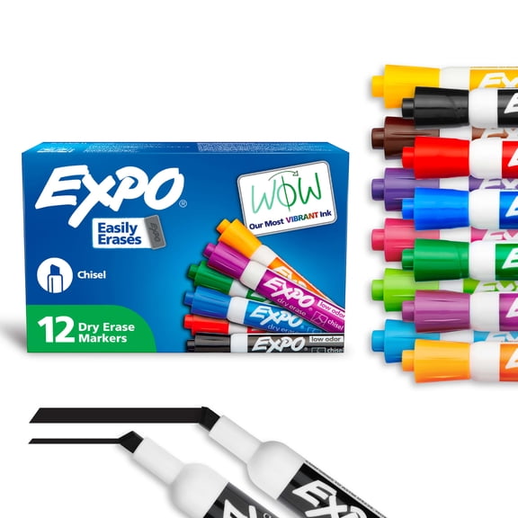 EXPO Dry Erase Markers, Chisel Tip, Assorted Colors, 12 Count