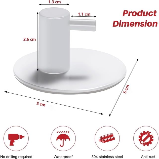 Adhesive Hooks Stainless Steel, Heavy Duty Waterproof Compact Design for Easy Installation on Multi-Surface (Durable, Rustproof)