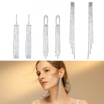 DESIGNICE 3 Pairs Statement Earrings for Women,Rhinestone Long Tassel Silver Dangle Earrings,Drop Earrings Wife Girlfriend Jewelry Gift,Style5