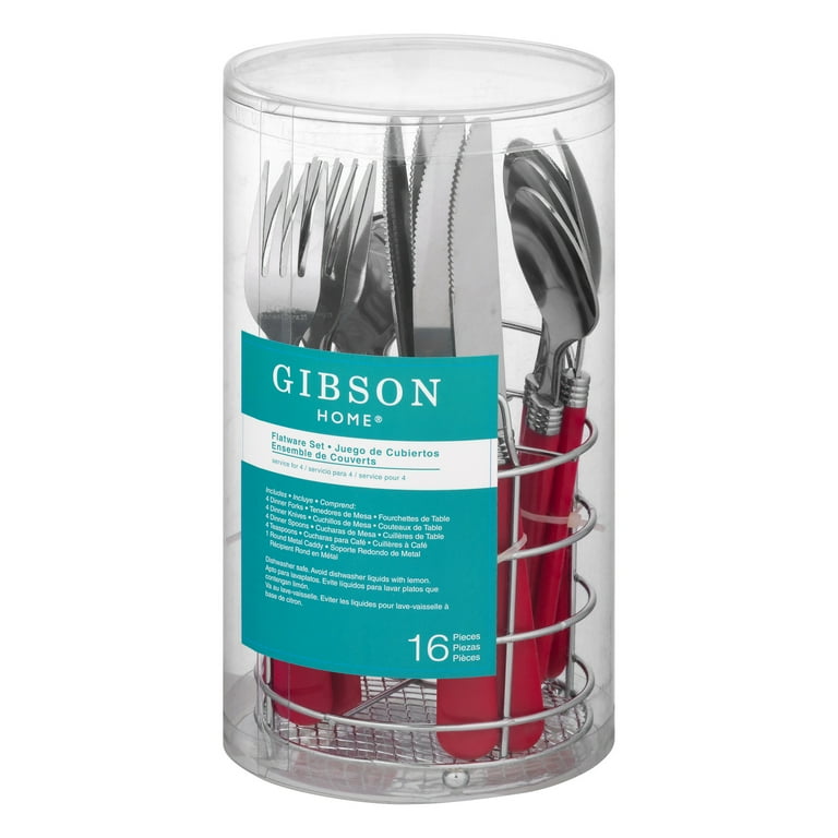 Gibson Sensations II Plastic Handle Flatware Set 16 Piece Red