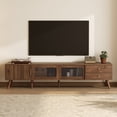 thumbnail image 3 of Harper & Bright Designs Fluted TV Stand with Glass Doors for 85 inch TV, Wood TV Storage Cabinet Table with Drawers and Solid Wood Legs for Living Room, Natural, 3 of 19