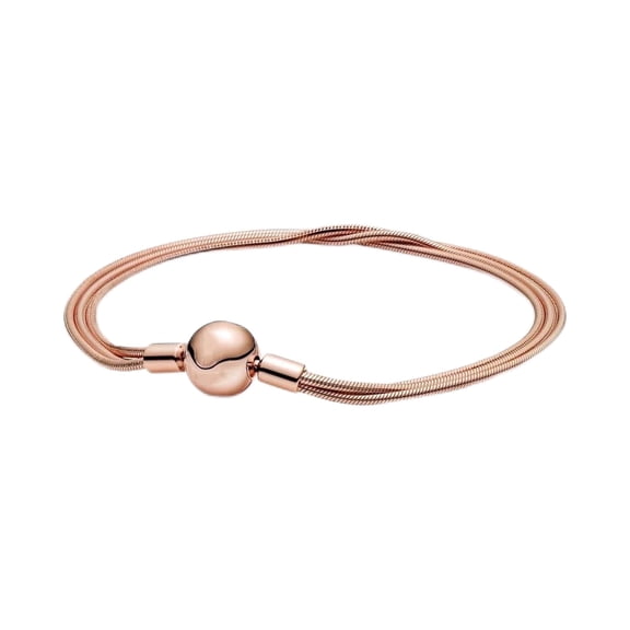 925 Sterling Silver Rose Gold Moment Charm Multi Snake Chain Bracelet Round Clasp Fits Style Charms Women Gifts 17cm