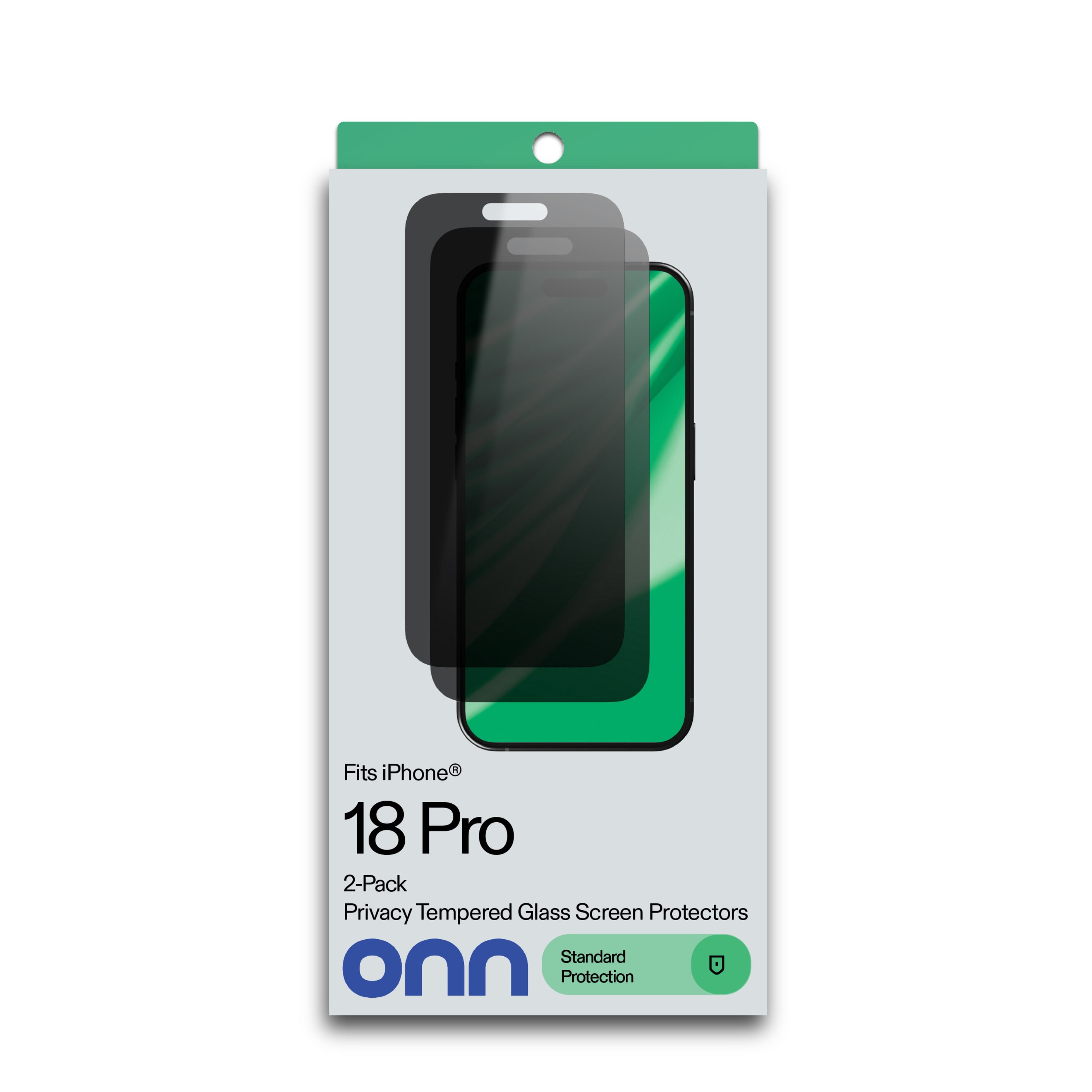 onn iPhone 18 Pro 2-Pack Privacy Glass Screen Protector with Camera Glass and Easy Installation Frame